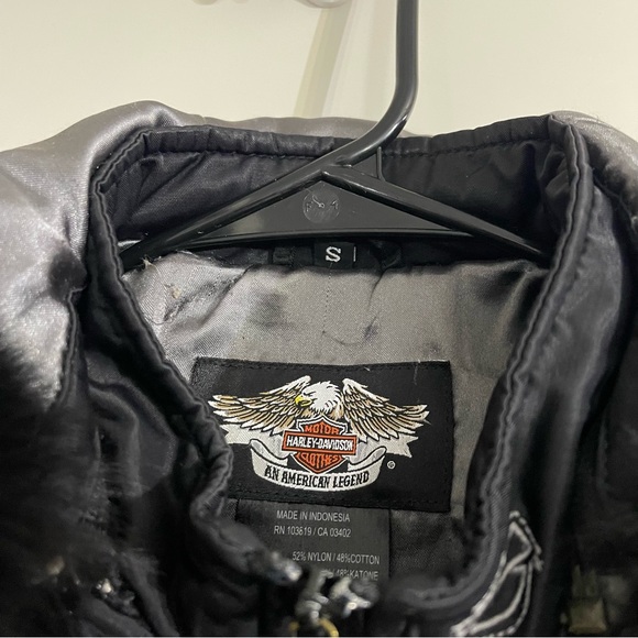 Harley Davidson Quilted Black Jacket Puffer Faux Fur Hood Womens Small - Picture 3 of 10